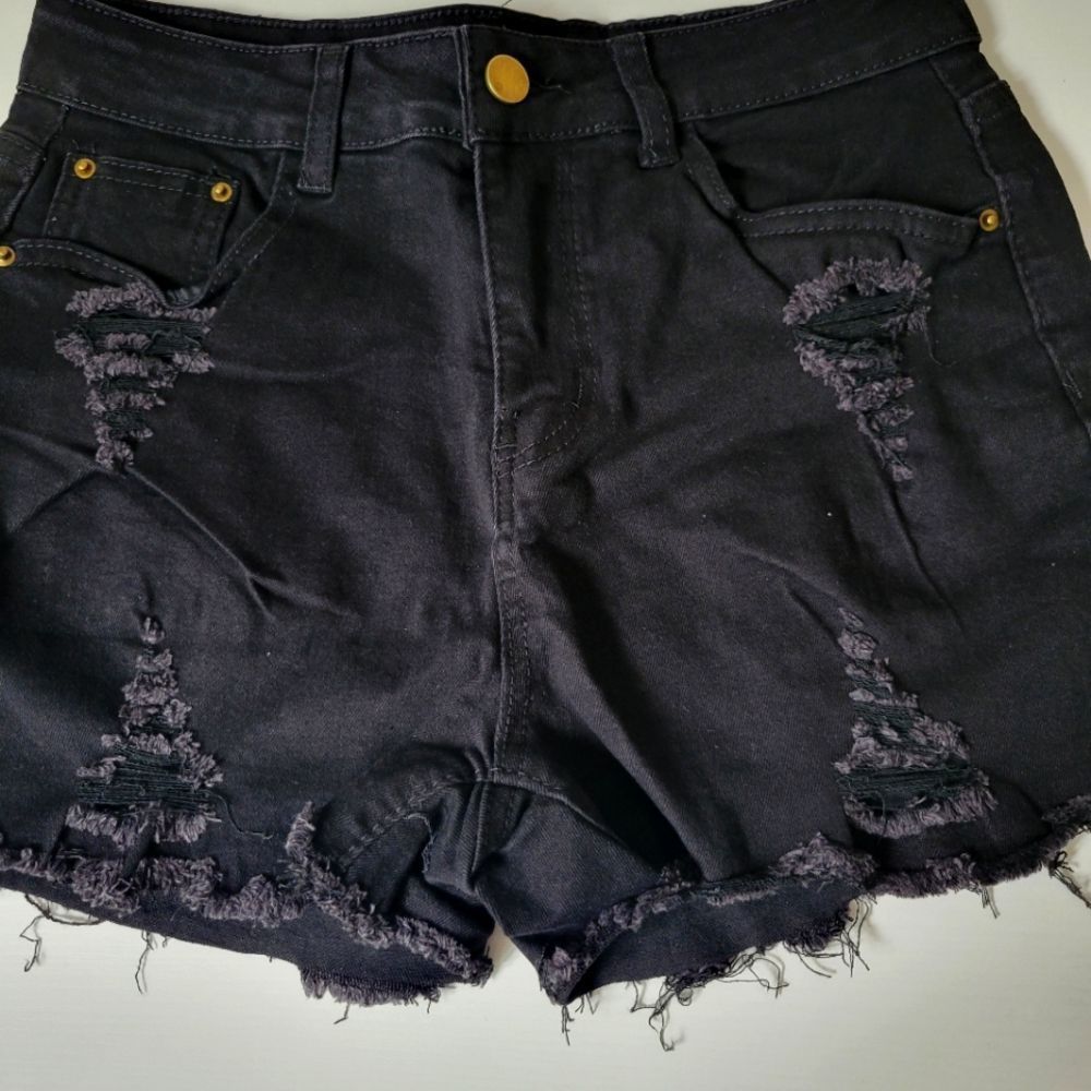 Boho Black Frayed Jean Shorts, Size Medium, New in Packaging